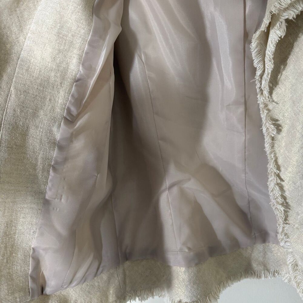 Peck & Peck Women’s Beige 100% Linen Metallic‎ Fringe Open Front Jacket Size 12 - Picture 5 of 9